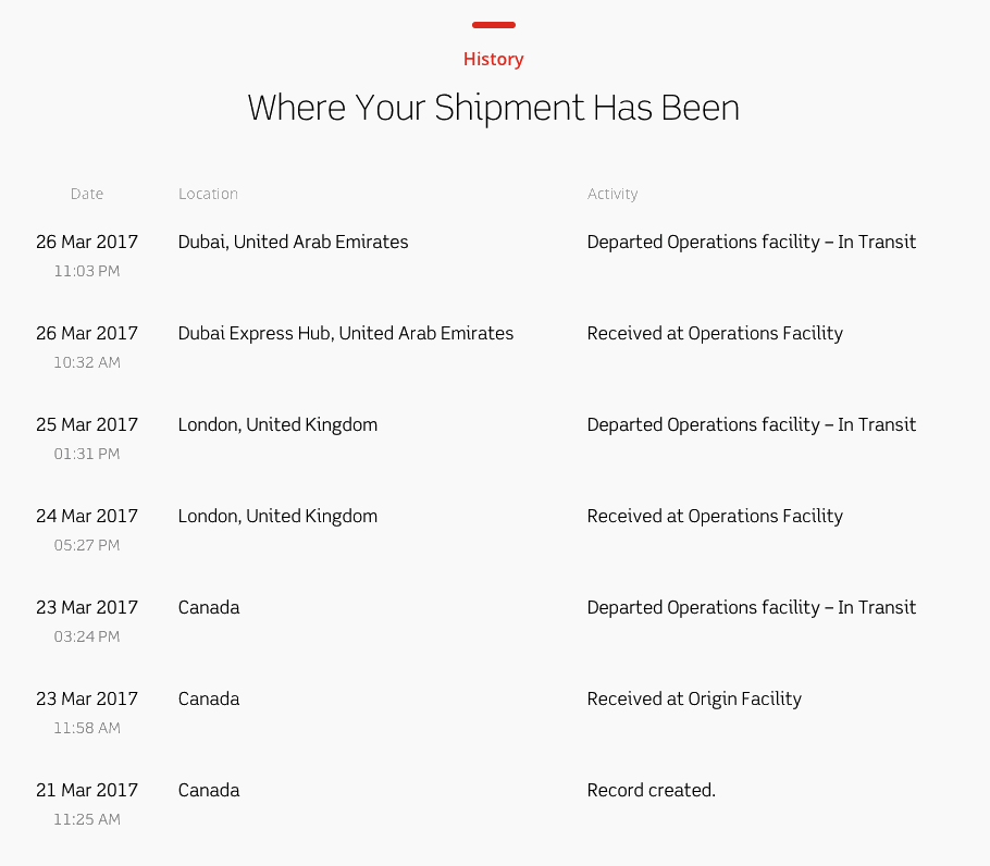 Canada to Uruguay, via Dubai