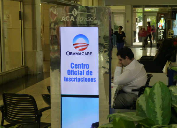 "Obamacare" inscription booth, International Mall, Miami, Florida, November 2014
