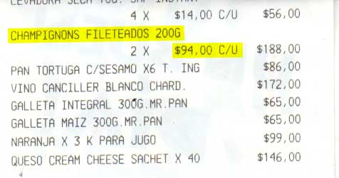 Supermarket receipt, Uruguay