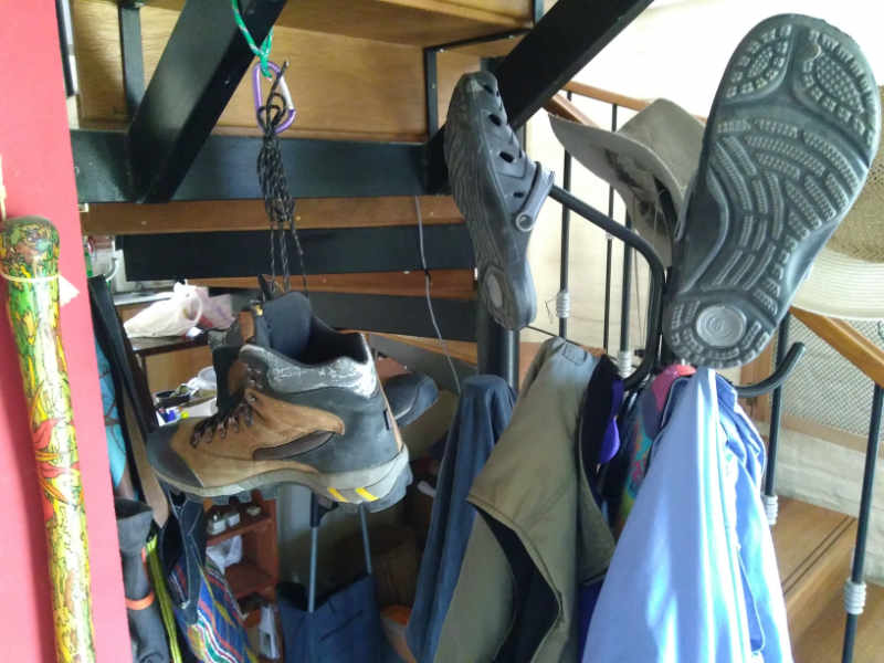 shoes on coat rack