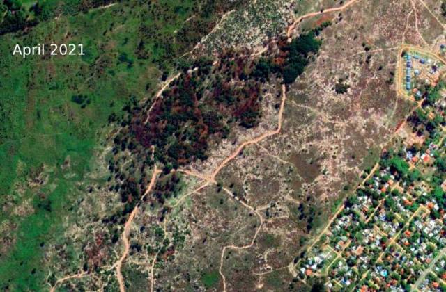 Satellite view of burned woods, Villa Argentina, Uruguay, April 2021