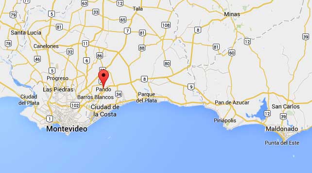 Location of Pando, Canelones, Uruguay